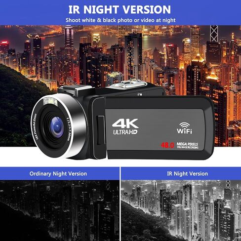 4K Video Camera, Camcorder with IR Night Vision with Mini Tripod, 3" Touch Screen WiFi Digital Camera for Video Recording, Vlogging Camera for YouTube, Remote, Microphone in Kuwait