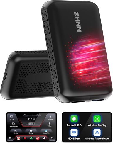 ZHNN Magic Box Carplay مع Netflix YouTube Tiktok، صندوق Carplay AI اللاسلكي يدعم Carplay اللاسلكي/Android Auto/مخرج HDMI/وظيفة Mirrorlink تيار إلى سيارتك Carplay Video Streaming Magic Box in Kuwait