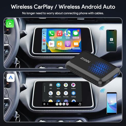 ZHNN Magic Box Carplay مع Netflix YouTube Tiktok، صندوق Carplay AI اللاسلكي يدعم Carplay اللاسلكي/Android Auto/مخرج HDMI/وظيفة Mirrorlink تيار إلى سيارتك Carplay Video Streaming Magic Box in Kuwait