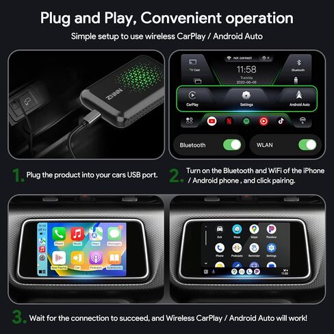 ZHNN Magic Box Carplay مع Netflix YouTube Tiktok، صندوق Carplay AI اللاسلكي يدعم Carplay اللاسلكي/Android Auto/مخرج HDMI/وظيفة Mirrorlink تيار إلى سيارتك Carplay Video Streaming Magic Box in Kuwait