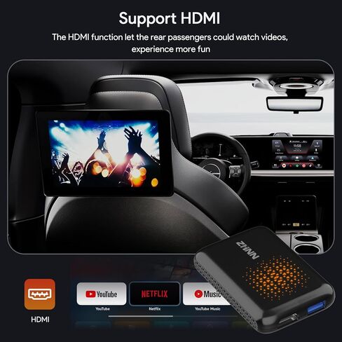 ZHNN Magic Box Carplay مع Netflix YouTube Tiktok، صندوق Carplay AI اللاسلكي يدعم Carplay اللاسلكي/Android Auto/مخرج HDMI/وظيفة Mirrorlink تيار إلى سيارتك Carplay Video Streaming Magic Box in Kuwait