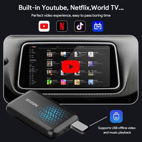 ZHNN Magic Box Carplay مع Netflix YouTube Tiktok، صندوق Carplay AI اللاسلكي يدعم Carplay اللاسلكي/Android Auto/مخرج HDMI/وظيفة Mirrorlink تيار إلى سيارتك Carplay Video Streaming Magic Box in Kuwait