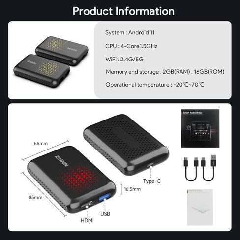 ZHNN Magic Box Carplay مع Netflix YouTube Tiktok، صندوق Carplay AI اللاسلكي يدعم Carplay اللاسلكي/Android Auto/مخرج HDMI/وظيفة Mirrorlink تيار إلى سيارتك Carplay Video Streaming Magic Box in Kuwait