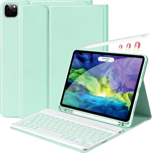 حافظة لوحة مفاتيح iPad Air الجيل الخامس 10.9 بوصة، حافظة لوحة مفاتيح لجهاز iPad Pro 11 بوصة 4th (2022)/iPad Air 4th Gen 10.9 بوصة - نوم/تنبيه تلقائي مع حامل أقلام رصاص 7 ألوان خلفية لجهاز iPad Pro 11 الجيل الثالث والثاني والأول in Kuwait