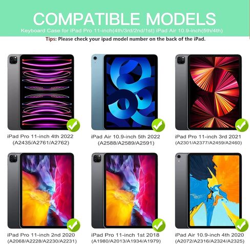 حافظة لوحة مفاتيح iPad Air الجيل الخامس 10.9 بوصة، حافظة لوحة مفاتيح لجهاز iPad Pro 11 بوصة 4th (2022)/iPad Air 4th Gen 10.9 بوصة - نوم/تنبيه تلقائي مع حامل أقلام رصاص 7 ألوان خلفية لجهاز iPad Pro 11 الجيل الثالث والثاني والأول in Kuwait