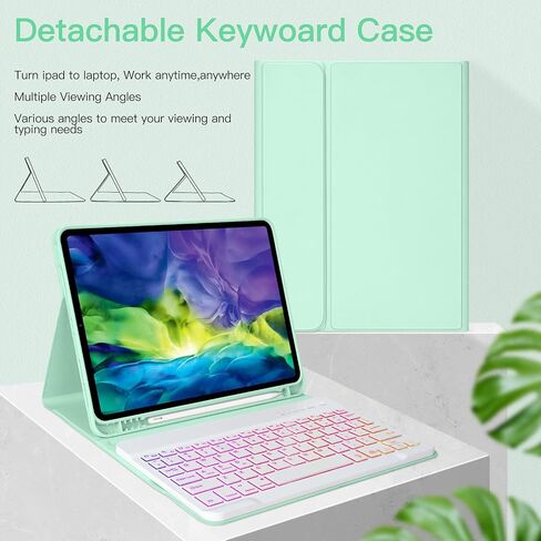 حافظة لوحة مفاتيح iPad Air الجيل الخامس 10.9 بوصة، حافظة لوحة مفاتيح لجهاز iPad Pro 11 بوصة 4th (2022)/iPad Air 4th Gen 10.9 بوصة - نوم/تنبيه تلقائي مع حامل أقلام رصاص 7 ألوان خلفية لجهاز iPad Pro 11 الجيل الثالث والثاني والأول in Kuwait