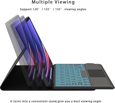 حافظة لهاتف Samsung Galaxy Tab S9 Plus مقاس 12.4 بوصة مع لوحة مفاتيح: غطاء لوحة مفاتيح للكمبيوتر اللوحي قابل للفصل مع 7 ألوان خلفية ولوحة لمس - Tab S9+ 12.4 بوصة 2023 حافظة لوحة مفاتيح تعمل باللمس مع حامل قلم S أسود in Kuwait