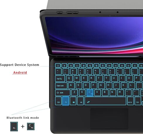 حافظة لهاتف Samsung Galaxy Tab S9 Plus مقاس 12.4 بوصة مع لوحة مفاتيح: غطاء لوحة مفاتيح للكمبيوتر اللوحي قابل للفصل مع 7 ألوان خلفية ولوحة لمس - Tab S9+ 12.4 بوصة 2023 حافظة لوحة مفاتيح تعمل باللمس مع حامل قلم S أسود in Kuwait