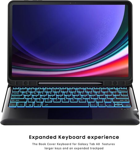 حافظة لهاتف Samsung Galaxy Tab S9 Plus مقاس 12.4 بوصة مع لوحة مفاتيح: غطاء لوحة مفاتيح للكمبيوتر اللوحي قابل للفصل مع 7 ألوان خلفية ولوحة لمس - Tab S9+ 12.4 بوصة 2023 حافظة لوحة مفاتيح تعمل باللمس مع حامل قلم S أسود in Kuwait