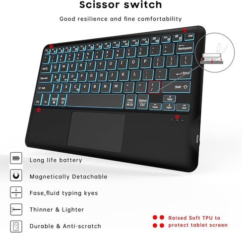 حافظة لهاتف Samsung Galaxy Tab S9 Plus مقاس 12.4 بوصة مع لوحة مفاتيح: غطاء لوحة مفاتيح للكمبيوتر اللوحي قابل للفصل مع 7 ألوان خلفية ولوحة لمس - Tab S9+ 12.4 بوصة 2023 حافظة لوحة مفاتيح تعمل باللمس مع حامل قلم S أسود in Kuwait