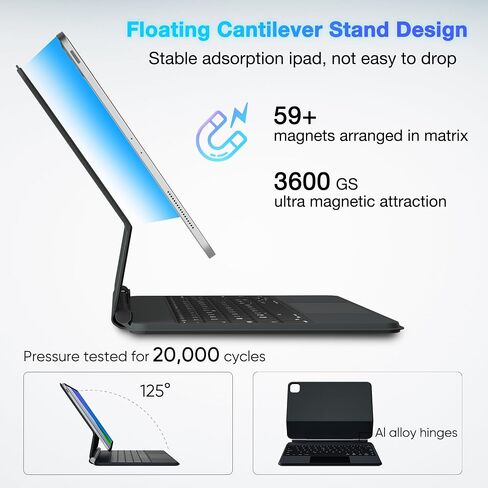 doqo Keyboard Case for ipad pro 11 inch 4th-2022/3rd-2021/2nd-2020/1st-2018 gen, ipad Air 10.9inch 5th/4th gen,Metal Keyboard Case with Multi-Touchpad,Floating Cantilever Stand in Kuwait