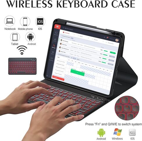 حافظة BOBOLEE iPad الجيل العاشر مع لوحة مفاتيح (10.9 بوصة 2022)، لوحة مفاتيح لاسلكية بإضاءة خلفية قابلة للفصل 7 ألوان، غطاء نحيف قابل للدوران 360 درجة مع حامل قلم مدمج، حافظات طاولة لجهاز iPad 10th 10.9 بوصة in Kuwait