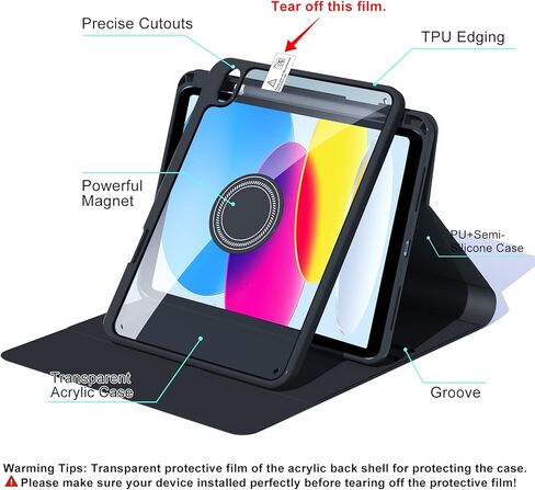 حافظة BOBOLEE iPad الجيل العاشر مع لوحة مفاتيح (10.9 بوصة 2022)، لوحة مفاتيح لاسلكية بإضاءة خلفية قابلة للفصل 7 ألوان، غطاء نحيف قابل للدوران 360 درجة مع حامل قلم مدمج، حافظات طاولة لجهاز iPad 10th 10.9 بوصة in Kuwait