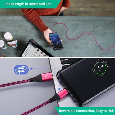 Besgoods 4-Pack 10ft USB Type C Cable, Long USB C Cable Fast Charging Type C Charger Braided Cable Compatible with Samsung Galaxy Note 8 9 S8 S9 S10, LG V30 V20 G5 G6, Google Pixel and More in Saudi Arabia