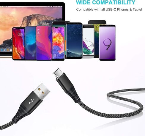 Besgoods 4-Pack 10ft USB Type C Cable, Long USB C Cable Fast Charging Type C Charger Braided Cable Compatible with Samsung Galaxy Note 8 9 S8 S9 S10, LG V30 V20 G5 G6, Google Pixel and More in Kuwait