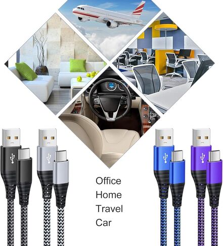 Besgoods 4-Pack 10ft USB Type C Cable, Long USB C Cable Fast Charging Type C Charger Braided Cable Compatible with Samsung Galaxy Note 8 9 S8 S9 S10, LG V30 V20 G5 G6, Google Pixel and More in Kuwait