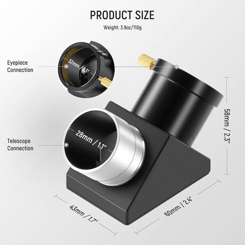 NEEWER 1.25" 90° Zenith Diagonal Mirror, Erecting Image Positive Optic Mirror Adapter for Refractor and Catadioptric Astronomical Telescope Eyepiece in Saudi Arabia