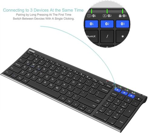 Arteck HB193 Universal Bluetooth Keyboard Multi-Device Stainless Steel Full Size Wireless Keyboard for Windows, iOS, Android, Computer Desktop Laptop Surface Tablet Smartphone Rechargeable Battery in Saudi Arabia