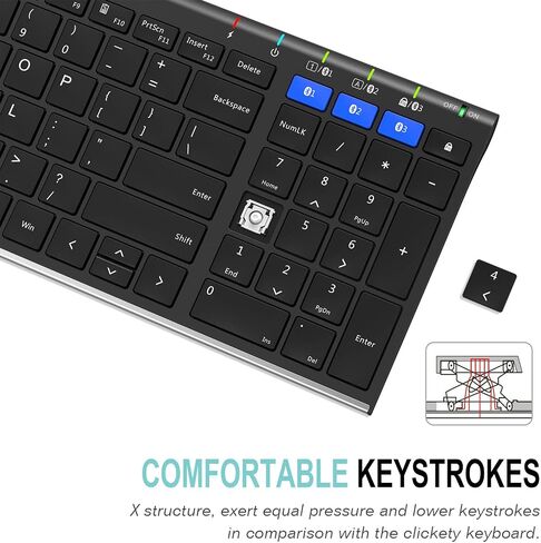 Arteck HB193 Universal Bluetooth Keyboard Multi-Device Stainless Steel Full Size Wireless Keyboard for Windows, iOS, Android, Computer Desktop Laptop Surface Tablet Smartphone Rechargeable Battery in Saudi Arabia