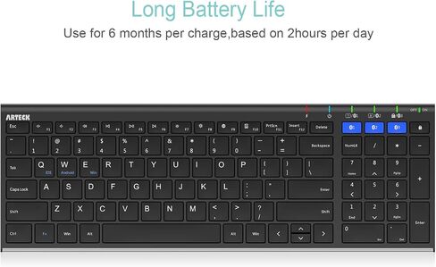 Arteck HB193 Universal Bluetooth Keyboard Multi-Device Stainless Steel Full Size Wireless Keyboard for Windows, iOS, Android, Computer Desktop Laptop Surface Tablet Smartphone Rechargeable Battery in Saudi Arabia