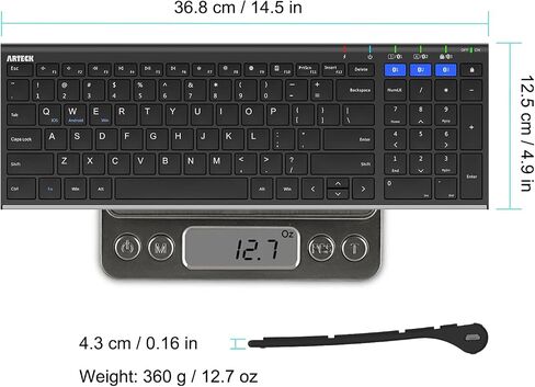 Arteck HB193 Universal Bluetooth Keyboard Multi-Device Stainless Steel Full Size Wireless Keyboard for Windows, iOS, Android, Computer Desktop Laptop Surface Tablet Smartphone Rechargeable Battery in Saudi Arabia