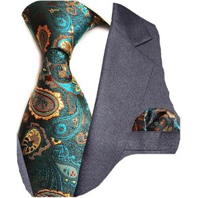 GUSLESON Fashion Paisley Tie and Pocket Square Set Mens Plaid Necktie
