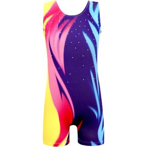 EQSJIU Girls Color Gradient Gymnastic Diamond Ballet Dance Outfit Leotard Biketard with Shorts for Traning Exercise Gym Class