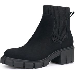 JABASIC Womens Chunky Ankle Boots Slip on Chelsea Boots Elastic Booties