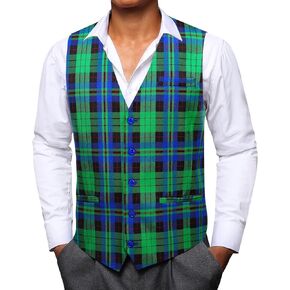 Barry.Wang Mens Formal Herringbone Vest Plaid Leisure V-neck Slim Fit Waistcoat for Party Prom Wedding