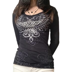 Woxlica Y2K Shirts Long Sleeve V Neck Grunge Aesthetic T Shirt for Women in Saudi Arabia