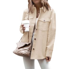 Cnkwei Shacket Jacket Women Button Down Shirt Jacket Casual Long Sleeve Shacket with Pockets