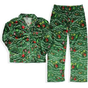 Dr. Seuss How the Grinch Stole Christmas Mens' Tossed Print Notch Collar Sleep Pajama Set