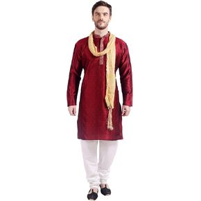 ملابس رجالية من Maple Clothing كورتا بيجامة جاكار حرير الهند لحفلات الزفاف