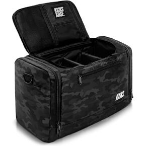 KXKS. (Kicks Kase) حقيبة رياضية مموهة فاخرة وحقيبة سفر من القماش الخشن - 3 فواصل مقصورة قابلة للتعديل - للأحذية والملابس وصالة الألعاب الرياضية (أسود مموه/أخضر حمضي) in Kuwait