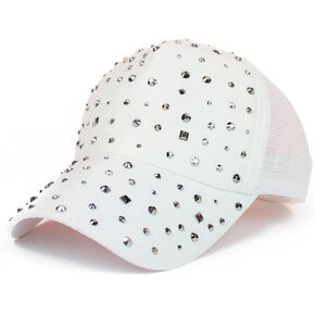 Gudessly Adjustable Breathable Rhinestone Baseball Cap for Women Bling Sequins Casual Sports Cap