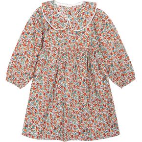 فستان Balatale للفتيات الصغيرات مُزين بالزهور وياقة الدمية وأكمام طويلة فستان متوسط ​​الطول فساتين الخريف والشتاء للفتيات الصغيرات 2-9T in Kuwait