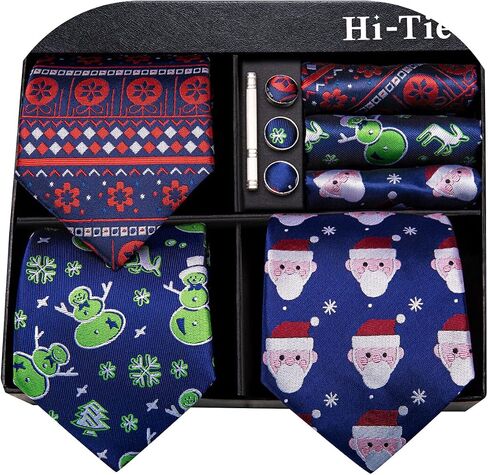Hi-Tie Mens 3/5Pcs Gift Box Tie Collection Set Stripe Plaid Paisley Formal Necktie Pocket Square Cufflinks Business Wedding in Saudi Arabia
