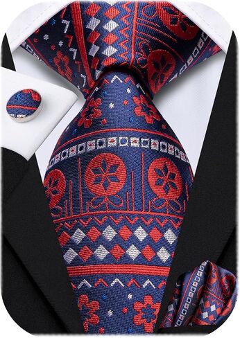Hi-Tie Mens 3/5Pcs Gift Box Tie Collection Set Stripe Plaid Paisley Formal Necktie Pocket Square Cufflinks Business Wedding in Saudi Arabia