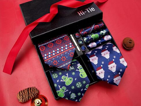 Hi-Tie Mens 3/5Pcs Gift Box Tie Collection Set Stripe Plaid Paisley Formal Necktie Pocket Square Cufflinks Business Wedding in Saudi Arabia