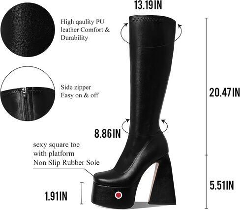 Uacllcau Platform Boots for Women Mid Calf Boots Square Toe Chunky High Heel Boots Side Zipper Ankle Booties in Saudi Arabia