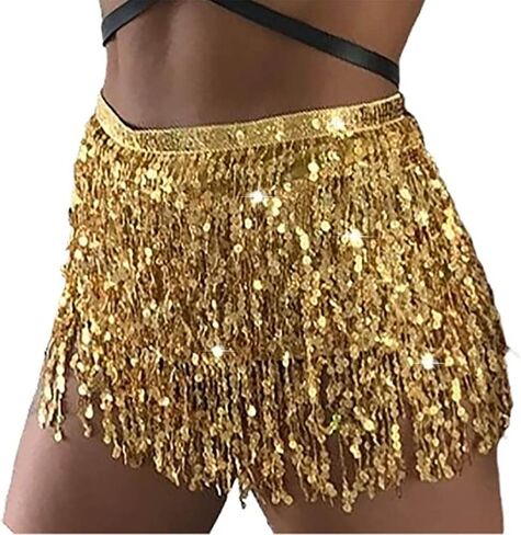Clataly Belly Dance Sequined Tassel Skirt Hip Scarf Straps Wrap Rave Skirts Rave Music Festival Costume for Women Girls in Saudi Arabia