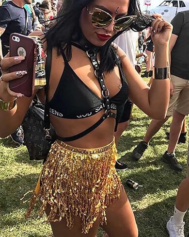 Clataly Belly Dance Sequined Tassel Skirt Hip Scarf Straps Wrap Rave Skirts Rave Music Festival Costume for Women Girls in Saudi Arabia