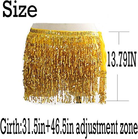 Clataly Belly Dance Sequined Tassel Skirt Hip Scarf Straps Wrap Rave Skirts Rave Music Festival Costume for Women Girls in Saudi Arabia