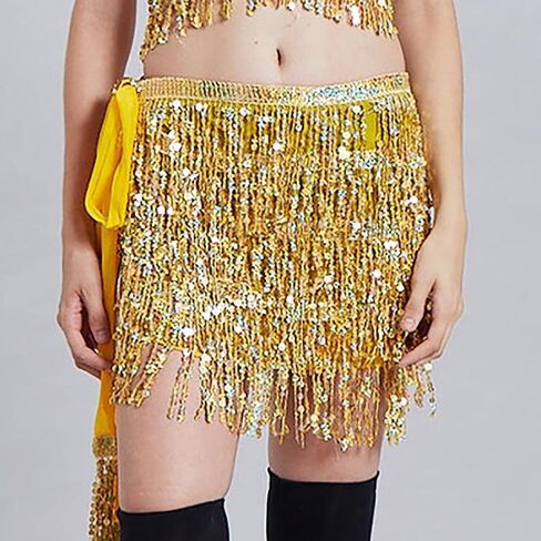 Clataly Belly Dance Sequined Tassel Skirt Hip Scarf Straps Wrap Rave Skirts Rave Music Festival Costume for Women Girls in Saudi Arabia