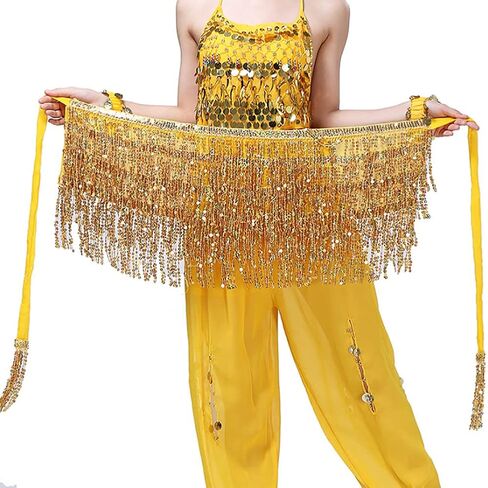 Clataly Belly Dance Sequined Tassel Skirt Hip Scarf Straps Wrap Rave Skirts Rave Music Festival Costume for Women Girls in Saudi Arabia