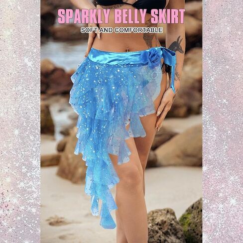TWINKLEDE Women's Tassel Hip Scarf Sparkly Belly Skirt Layered Tulle Skirt Dance Party Tutu Skirt for Adult in Kuwait