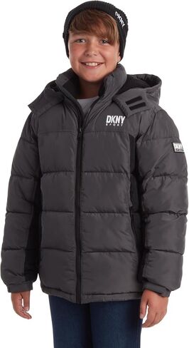 معطف شتوي ثقيل الوزن للأولاد من DKNY - سترة تزلج مبطنة بالصوف معزولة مقاومة للماء مع قبعة in Kuwait