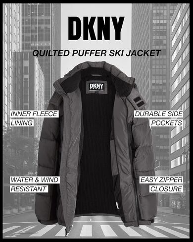 معطف شتوي ثقيل الوزن للأولاد من DKNY - سترة تزلج مبطنة بالصوف معزولة مقاومة للماء مع قبعة in Kuwait