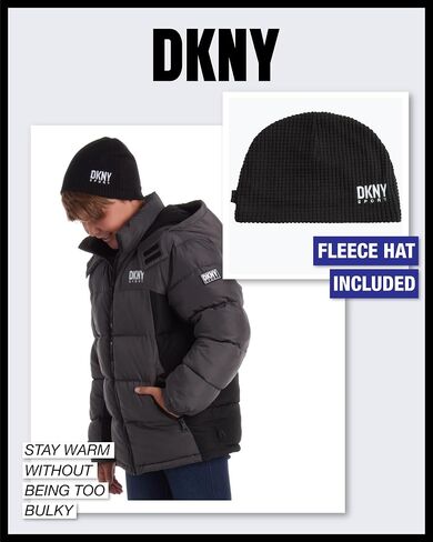 معطف شتوي ثقيل الوزن للأولاد من DKNY - سترة تزلج مبطنة بالصوف معزولة مقاومة للماء مع قبعة in Kuwait