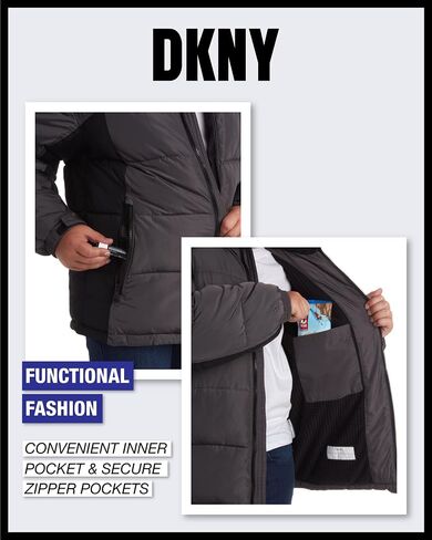 معطف شتوي ثقيل الوزن للأولاد من DKNY - سترة تزلج مبطنة بالصوف معزولة مقاومة للماء مع قبعة in Kuwait